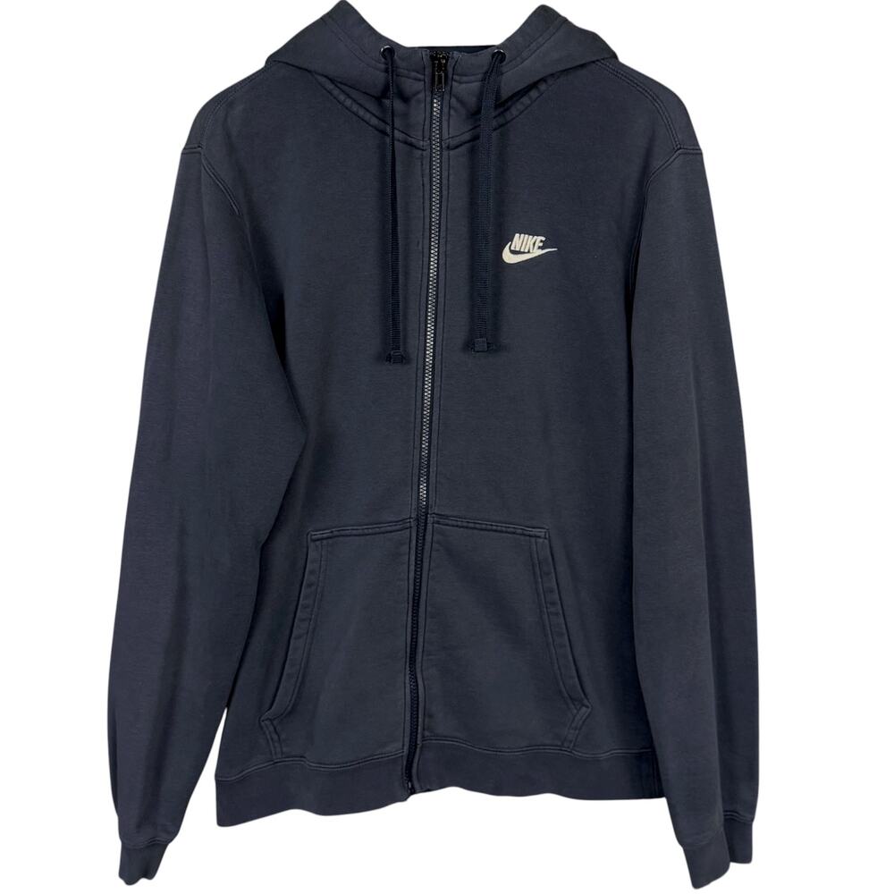 Nike Club Hoodie Adult Full Zip Navy Blue Hooded Sweatshirt Mens Medium Sports